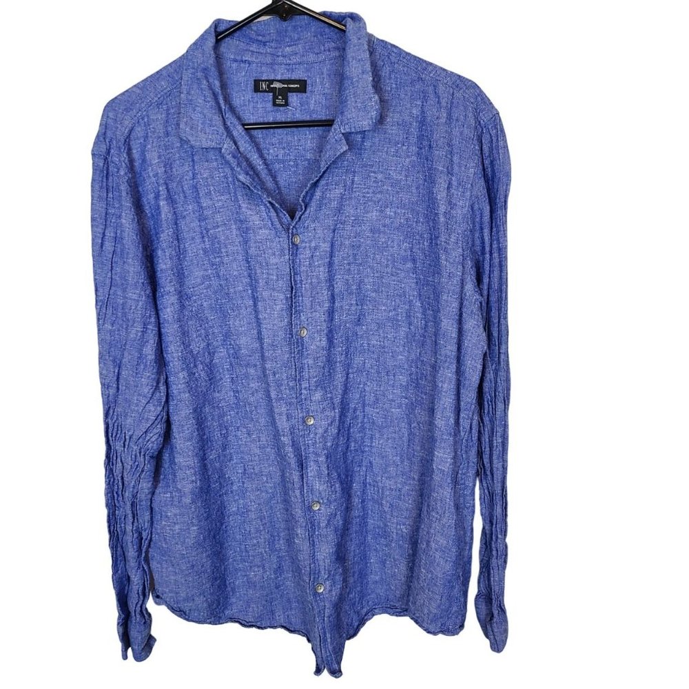 INC International Concepts Mens XL Blue Linen Blend Long Sleeves Button Up Shirt